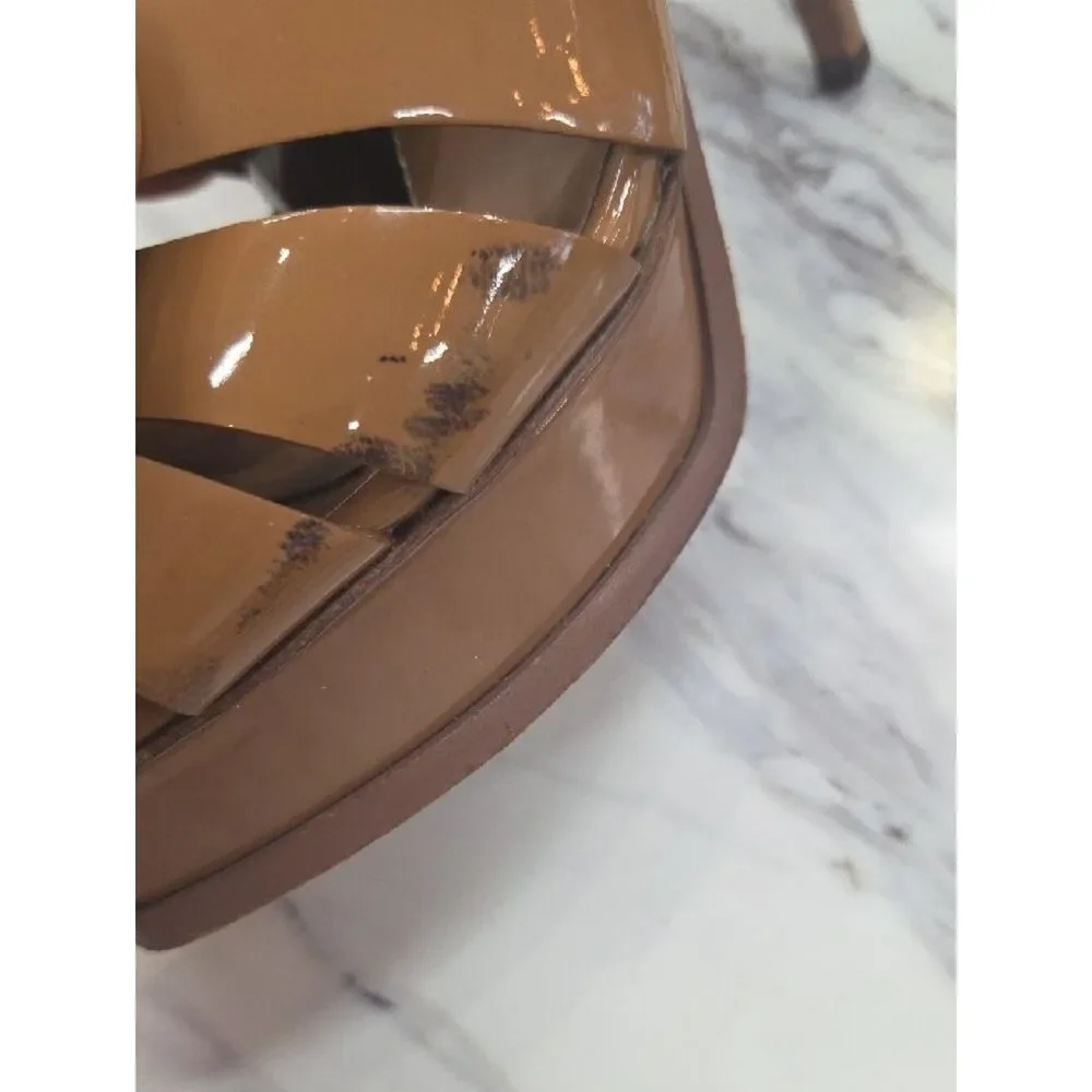 Yves Saint Laurent Patent Platform Sandal - Tan
